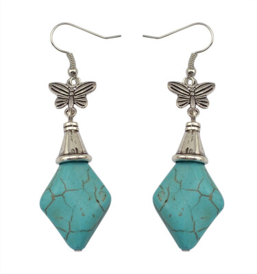 

Idealway New Fashion Silver Alloy Butterfly Geometric Turquoise Hook Drop Long Earrings Females Jewelry