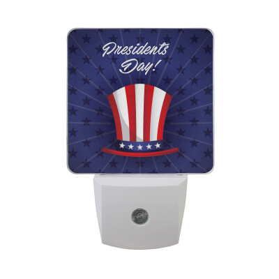 

ALAZA LED Night Light With Smart Dusk To Dawn SensorHappy Presidents Day American Background Plug In Night Light