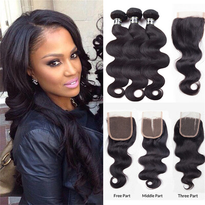 

Unprocessed 8A Malaysian Virgin Hair 3 Bundles With 4x4 Closure Body Wave Hair Great Human Hair Fast Shipping Shedding Free