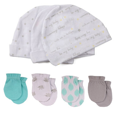 

Kiddiezoom Baby Accessories HatsGloves 0-6M Cotton Newborn For Babies Mitten Caps Print Unisex Boys Girls Infant