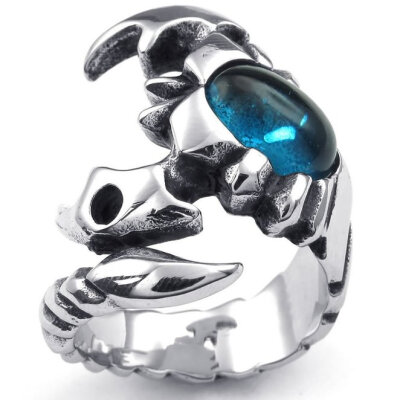 

Hpolw NEW Hot Selling Fashion silver Stainless steel mens crystal Classic Gothic Retro Scorpion sapphire ring Blue& Silver