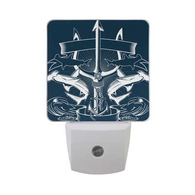 

ALAZA LED Night Light With Smart Dusk To Dawn SensorHand Drawn White Anchors Blue Pattern Plug In Night Light