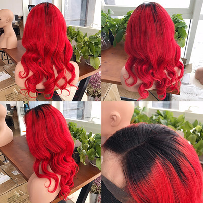 

9A Ombre T1BRed Lace Front Human Hair Wigs for Women Wave Brazilian Virgin Hair with Baby Hair 130 Density Lace Wigs10-26"