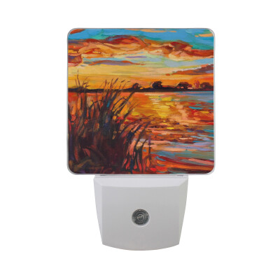 

ALAZA LED Night Light With Smart Dusk To Dawn SensorLandscape Oil Painting Plug In Night Light