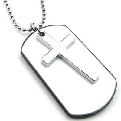 

Hpolw Mens&Womens fashion punk alloy White&Silver Army Style Dog Tag Cross Pendant Necklace27 inch Chain