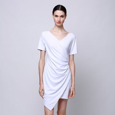 

CANIS@Sexy Women's Bodycon V-neck Sleeveless Asymmetrical Casual Mini Dress——White