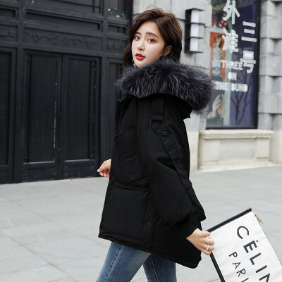 

The 2018 new waist-down jacket womens short style baggy hat big fur collar plus-size thick Korean version of the trend