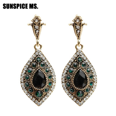 

SUNSPICE MS Turkish Retro Vintage Dangle Earring For Women Antique Gold Color Water Drop Resin Ethnic Indian Jewelry Boho Bijoux