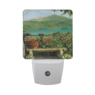 

ALAZA LED Night Light With Smart Dusk To Dawn SensorPainting Spring Flowers Plug In Night Light