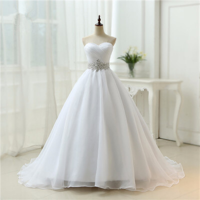

Hot Sale White Vestido De Noiva 2018 New Design A line Perfect Belt Robe De Mariage Strapless Lace Up Wedding Dresses S015