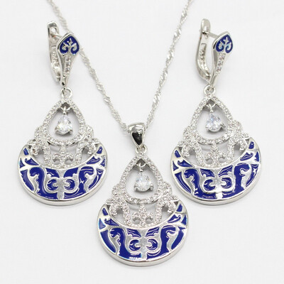 

6 Colors Semi-precious 925 Silver Jewelry Sets For Women Earrings Necklace Pendant 2018 New Arrival