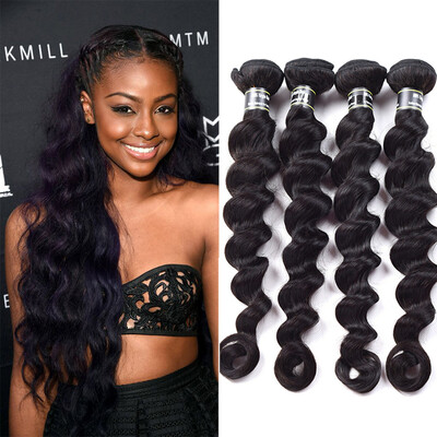 

7A Malaysian Virgin Hair 4 Bundles Loose Wave Hair Weave Extensions Unprocessed Human Hair Bundles 1B Color Soft&Bouncy