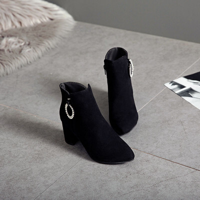 

2018 new autumn&winter new pointed thick with Martin boots female Korean version of high-heeled scrub boots women&bare boo