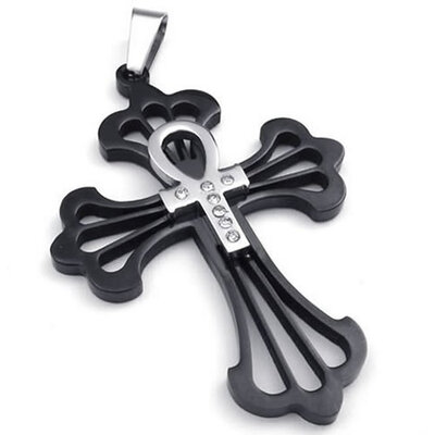

Hpolw Mens&Womens Stainless Steel Egyptian CrossAnkh a leaf clover design Pendant Necklace 18-26 inch Chain