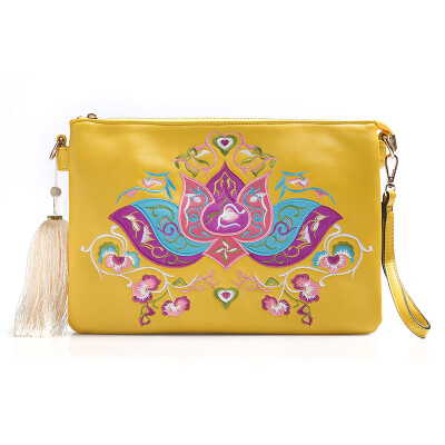 

2016 New leather floral ethnic embroidery embroidered bags national trend women clutch flap shoulder bags famous brand purse