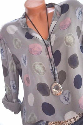 

Plus Size S 5XL New Women Fashion Polka Dots Print V-neck T-shirts Long Sleeve Shirt Ladies Casual Loose Tops