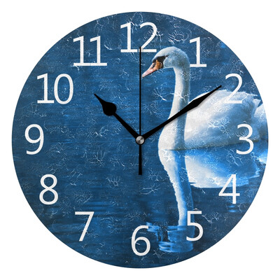

Wall Clock Arabic Numerals Design Water Bird Wing Lake Round