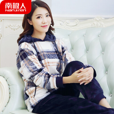 

Antarctic Pajamas Women Winter Flannel Thicken Warm Coral Velvet Winter Sweet Student Autumn Korean Womens Home Service Set NAS5X21022JD-12 Female Striped Cap XL
