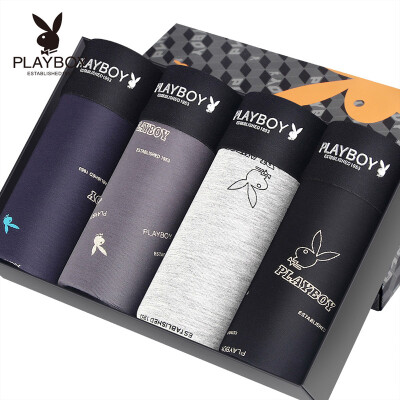 

Playboy Mens Underwear Mens Ice Silk Panties Boxer Loose Mid Waist u-Convex Breathable Boxer Shorts 4 Gift Boxes Multi-Color L