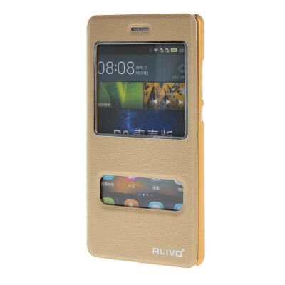 

MOONCASE Huawei Ascend P8 Lite Case Double Window View Leather Flip Bracket Back Case Cover Gold