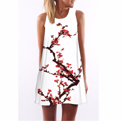 

Chiffon Summer Dress Floral Print Boho Dresses For Women Casual Beach Sleeveless Sundress