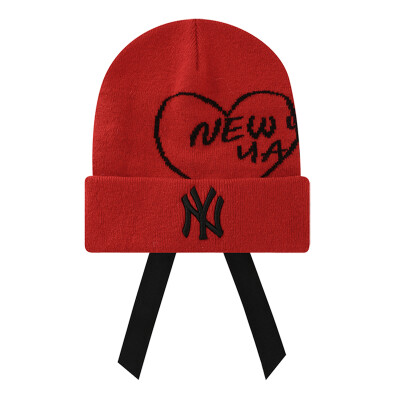 

MLB wool cap men&women winter warm hats head earmuffs knit hat embroidery love letters NY Yankees Korean version of the street hat with streamers red black standard NY 55cm-59cm