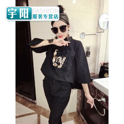 

Large size womens 200 pounds fat mm spring 2017 new Korean version of the ladies fat sister fashion suit female tide