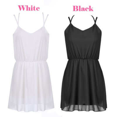 

Sexy Lady Women Cross Spaghetti Strap Mini Dress Chiffon High Waist Backless Dress