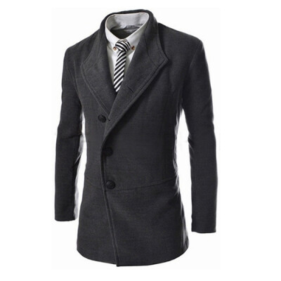 

CT&HF Men Long Sleeve Lapels Medium Length Coat Fashion Leisure Contracted Temperament Coat Winter Elegant Woollen Coat