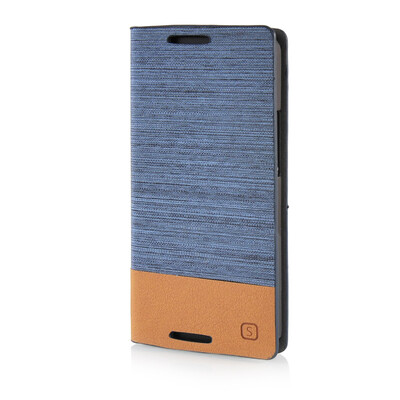 

MOONCASE Canvas Design Leather Side Flip Wallet Pouch Stand Shell Back Case Cover for HTC One M7 Light Blue