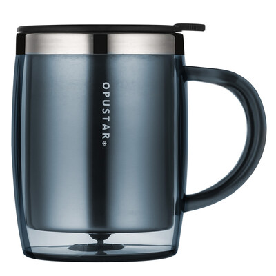 

OPUSTAR simple office cup men&women large capacity stainless steel mug desktop mug water cup 420ml blue
