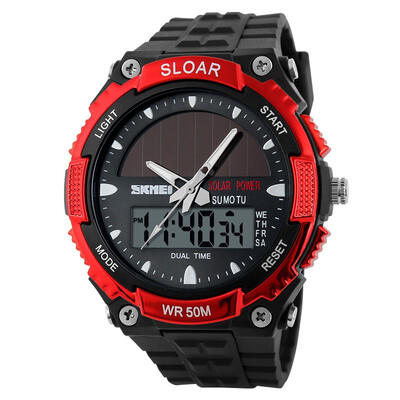 

2018 New Solar Power Watch SKMEI Brand For Men Sport Watch 2 Time Zone Digital Quartz Multifunctional Dress For The Street Wrist Watch