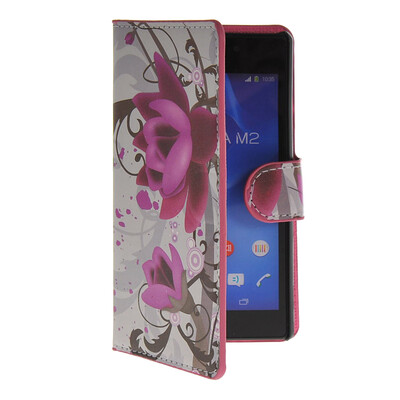 

MOONCASE Flower style Leather Side Flip Wallet Card Slot Stand Pouch чехол для Sony Xperia M2