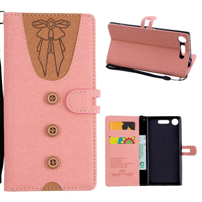 

MOONCASE Sony Xperia XZ1 stitching embossed womens leather case - powder