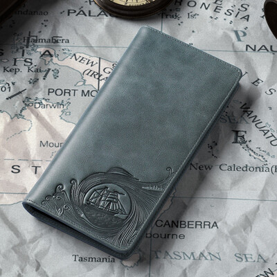 

Tingzun teemzone original mens wallet mens long thin section first layer leather wallet multi-card business hand tide bag adventure series - vertical