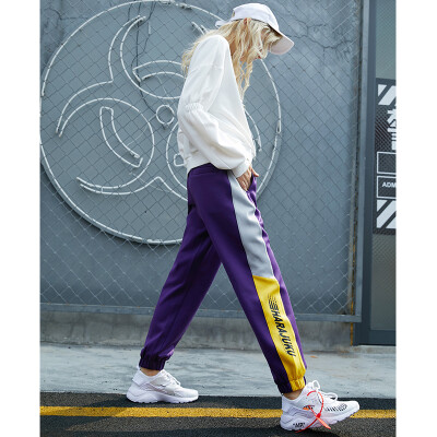 

PASS2018 new autumn street sports wind casual pants women loose beam feet school pants students hip hop pants tide 68319PA21106 deep purple