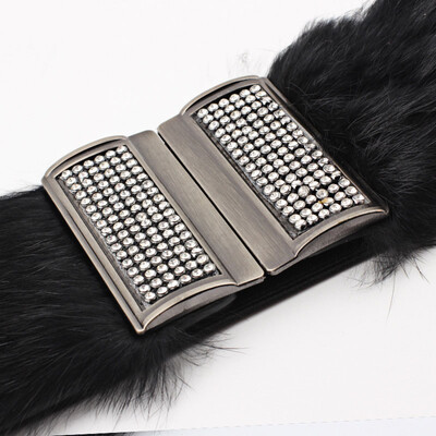 

Badinka New Designer Wide Elastic Stretch Brown PU Leather Corset Belt with Rabbit Fur Waistband Ladies Waist Belts for Women