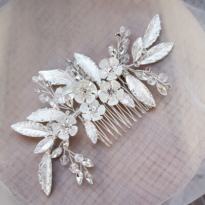 

Jonnafe Fashion Bridal Silver Leaf Hair Comb Women Flower Hair Jewelry Accessories For Wedding Party Prom Crystal Headpiece