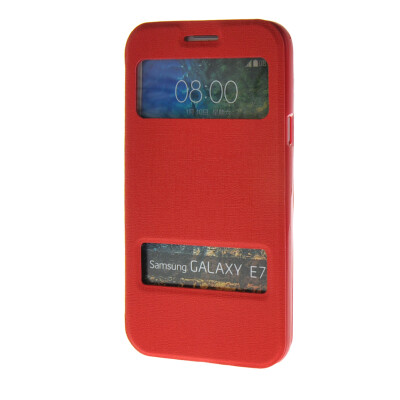 

MOONCASE Two window Leather Wallet Flip Stand Pouch Case Cover for Samsung Galaxy E7 Red 01