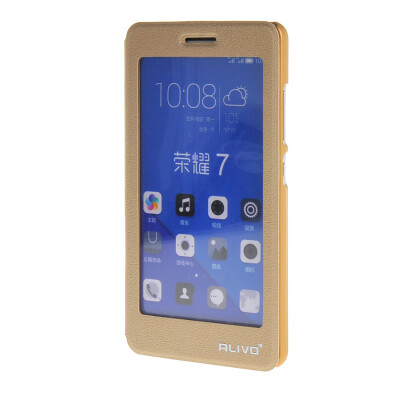 

MOONCASE Huawei Honor 7 чехол для Litch Skin Full Screen View Leather Flip Pouch Bracket Back Cover Gold