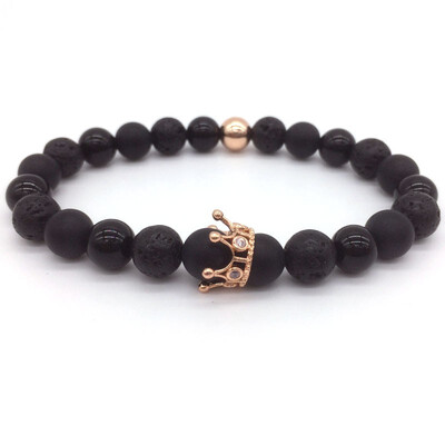 

new fashion Hot Trendy Lava Stone Pave CZ Imperial Crown And Helmet Charm Bracelet For Men Or Women Bracelet Jewelry Pulseira homb