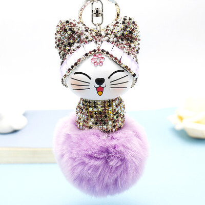 

Free Shipping Crystal JP Cat Doll Charms Twinkle Japan Phone Straps Flashing Key Chain Shining Poms Glittered Pendant Plush