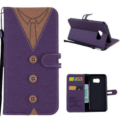 

MOONCASE Samsung Galaxy S7 Edge stitching embossed mens leather case - purple