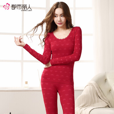 

Cosmo Lady underwear womens warm suit bottoming round neck lace thin section printing seamless close-fitting autumn clothes long pants