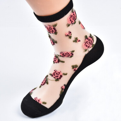 

LIONZONE New Floral Women Summer Socks Cotton Sexy Thin Breathable 2018 Women Clothing Transparent Socks Wholesale