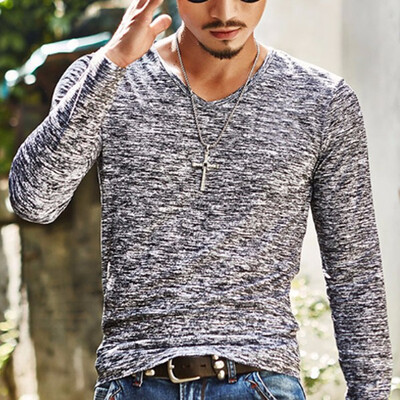 

Mens New Fashion Printed Cotton-Blends Long Sleeved V-Neck Casual T-shirts
