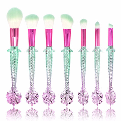 

7 PC Fish Tail Fish Scale Makeup Brush Suit Tools Foundation Makeup Brush Lucky Fishtail Fish Scale Makeup Brushes pincel sereia