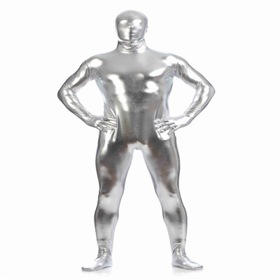 

Mens Metallic Shiny Zentai Full Bodysuit Back Zipper Costum Made Tights Suits Mens Full Bodysuit Cosplay Halloween Costumes