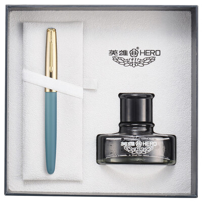 

Hero HERO 120 gold-plated grid pen cap 12K gold tip pen ink pen gold pen ink gift box lake blue