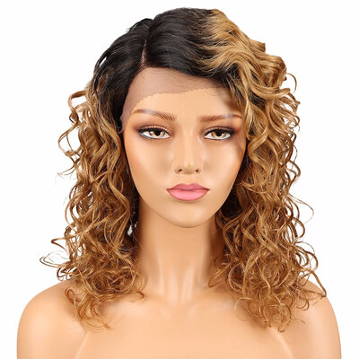 

9A Ombre Curly Lace Front Human Hair Wigs Golden Color Curly Brazilian Virgin Hair Wigs with Baby Hair 130 Density for Women
